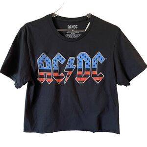 ACDC Relaxed Fit Cropped 100% Cotton Boho Rock Band Tee medium‎ NWOT